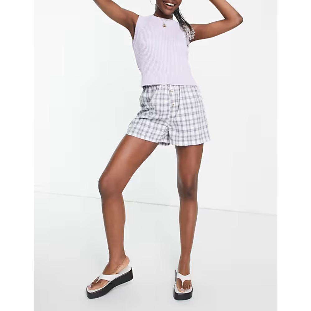 Missguided Tall Gray Plaid Button Placket Shorts Women's 10